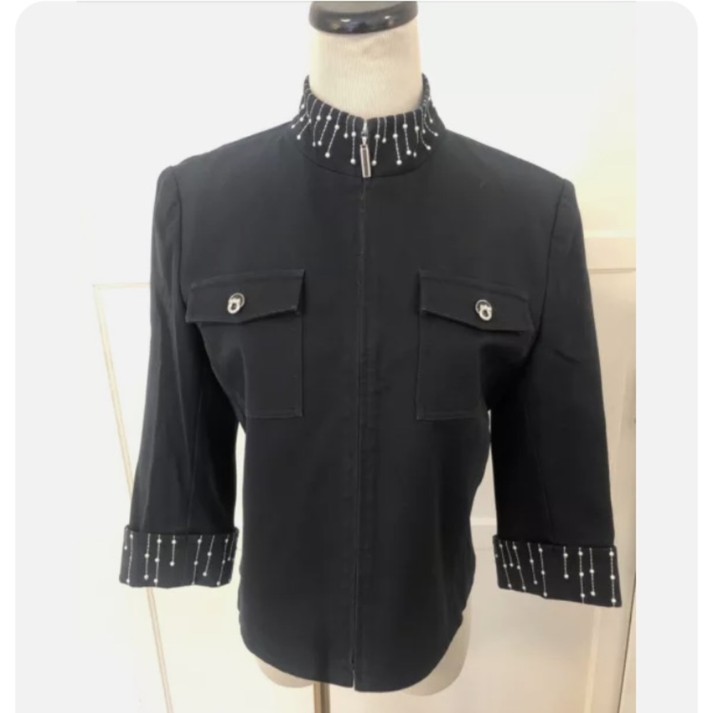 st john sport by marie gray - navy zip up jacket size small MK